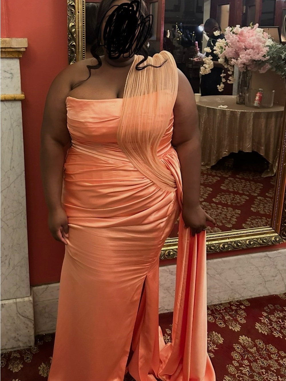 Elegant One-Shoulder Peach Evening Dress